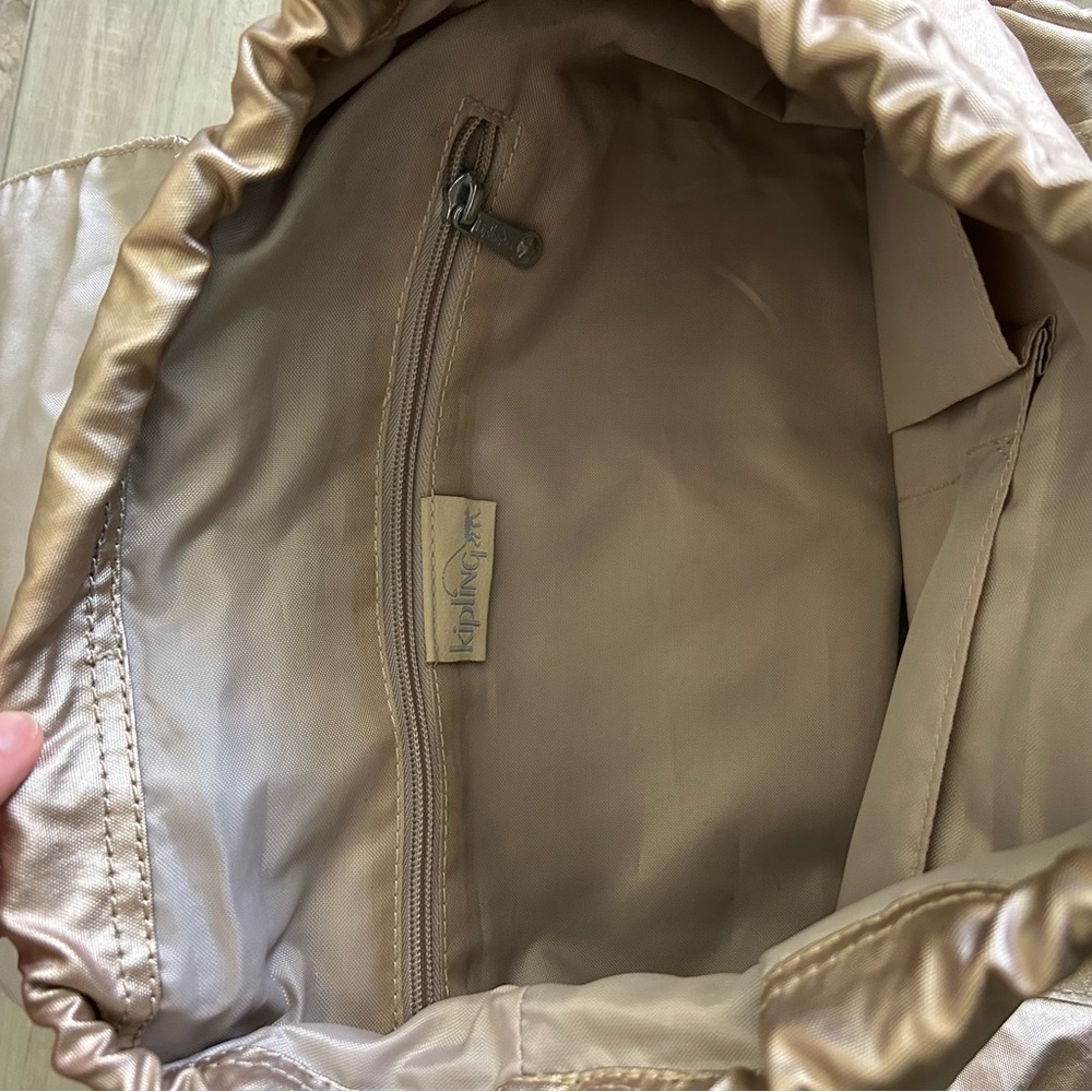 Kipling Metallic Gold Drawstring Backpack With Mo… - image 5